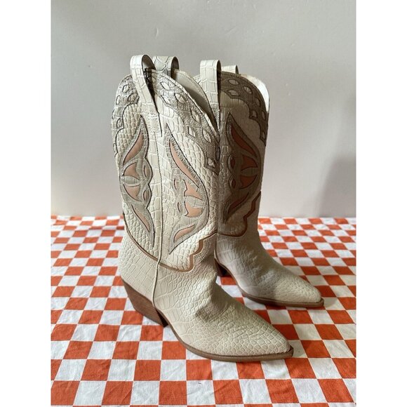Steve Madden Wynter Boot Bone Multi Croc Leather Western - Picture 2 of 6